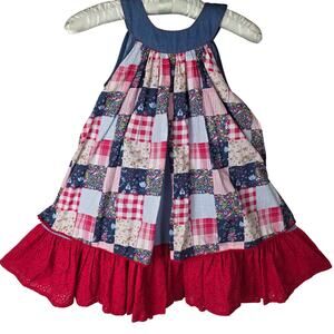 NWT Cutey Couture Girls Patchwork Dress Sz 5-6 Years Denim Collar Ruffle Hem